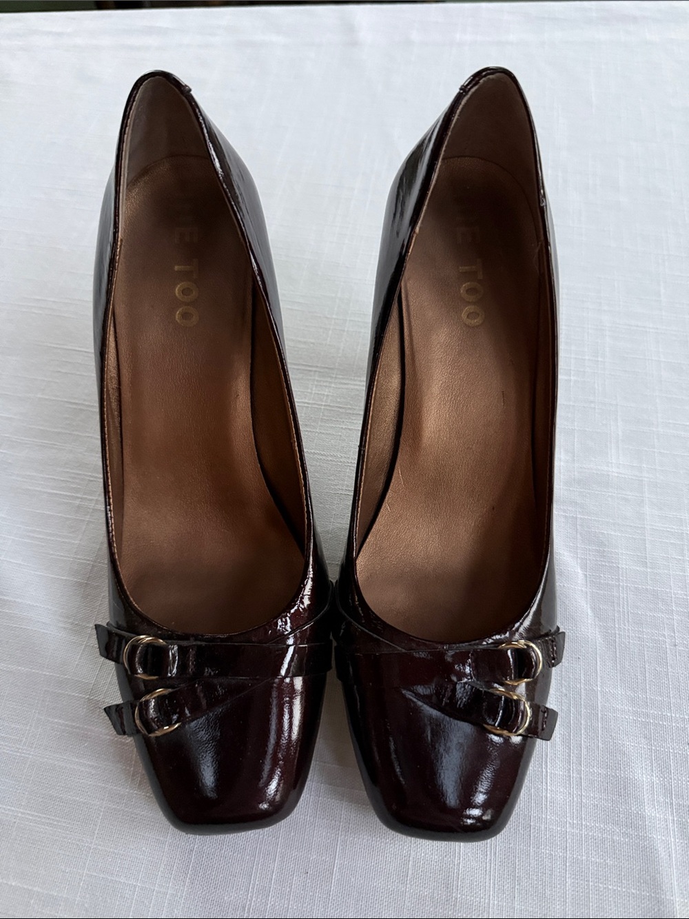 Me Too Maroon Patent Square-Toe Buckle Pumps